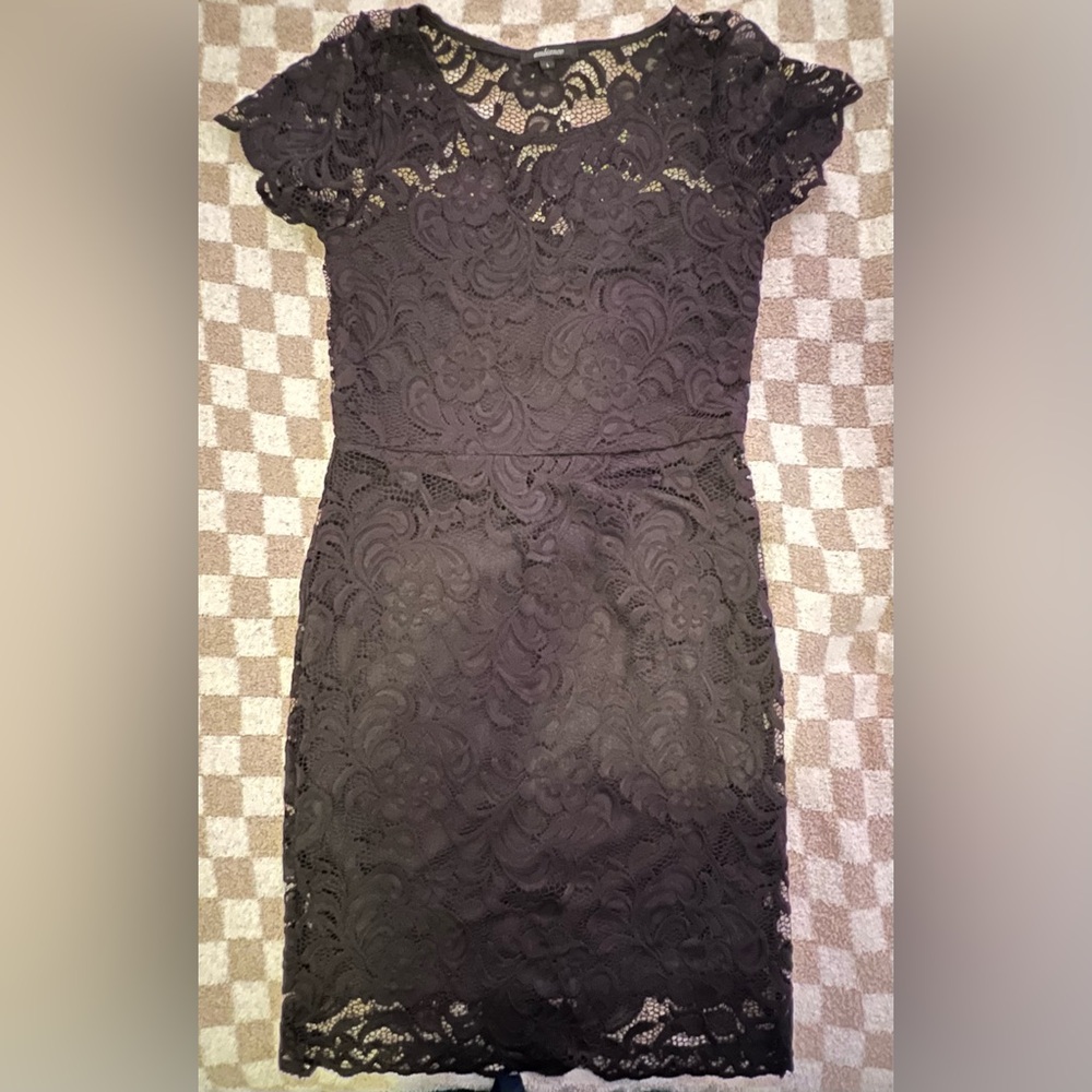 Ambiance Elegant Black Lace Midi Dress
